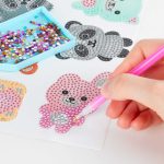 Gyémántfestés szett, 6 db matrica, 500 csillogó kövecske, Kidea, vidám állatok