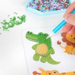 Gyémántfestés szett, 6 db matrica, 500 csillogó kövecske, Kidea, állatkerti állatok