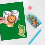 Gyémántfestés szett, 6 db matrica, 500 csillogó kövecske, Kidea, állatkerti állatok