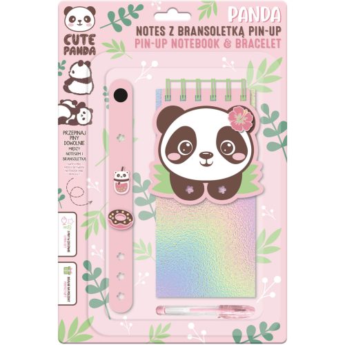 PIN-UP jegyzetfüzet kartkötővel, zseléstollal, 3 díszítő formával, 8,5x17,5 cm, pandás, Kidea