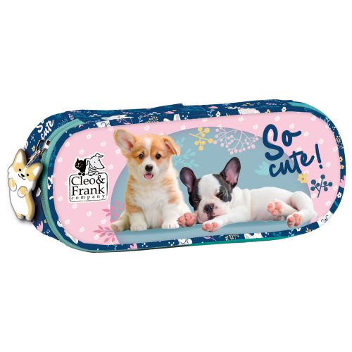 Cleo and Frank tolltartó, beledobálós, ovális, CF34, kutyák, kék-rózsaszín