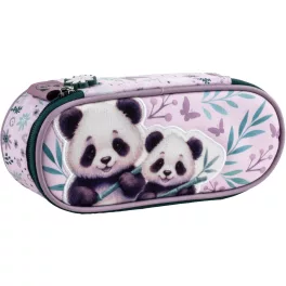 Pandás tolltartó, beledobálós, ovális, PA11, két panda