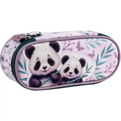 Pandás tolltartó, beledobálós, ovális, PA11, két panda
