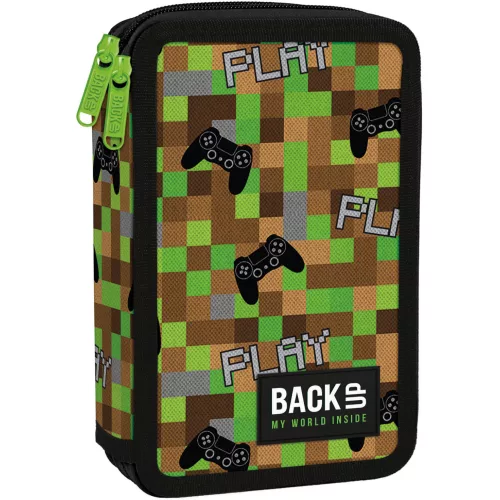 Minecraft mintás tolltartó, 2 emeletes, töltött, BackUp, 2025, DW81, Play