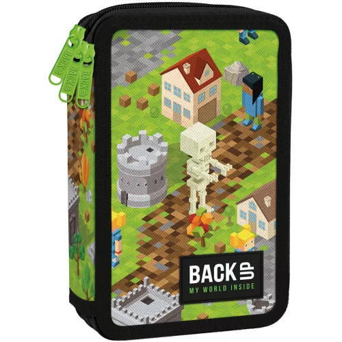 Minecraft mintás tolltartó, 3 emeletes, töltött, BackUp, 2026, EW61, Game
