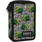 Minecraft mintás tolltartó, 3 emeletes, töltött, BackUp, 2026, EW78, szürke, zöld kockákkal