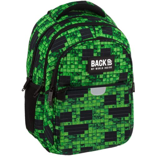 Minecraft mintás hátizsák, 3 rekeszes, 39x27x20cm, BackUp, 2025, P64, zöld-fekete