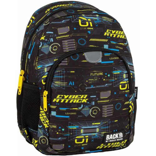 Fiús hátizsák, 2 rekeszes, 34x26x14cm, BackUp, 2025, T50, fekete-sárga, Cyber Attack