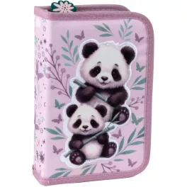 Pandás tolltartó, klapnis, töltött, PA11, két panda