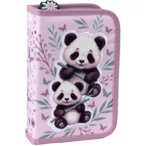 Pandás tolltartó, klapnis, töltött, PA11, két panda