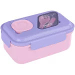 Lila-rózsaszín uzsonnás doboz, rekeszes, evőeszközökkel, 1,5l, BackUp