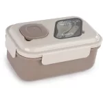 Barna-drapp uzsonnás doboz, rekeszes, evőeszközökkel, 1,5l, BackUp