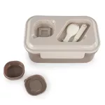 Barna-drapp uzsonnás doboz, rekeszes, evőeszközökkel, 1,5l, BackUp