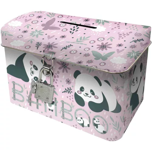 Panda persely, szögletes, PA11, rózsaszín