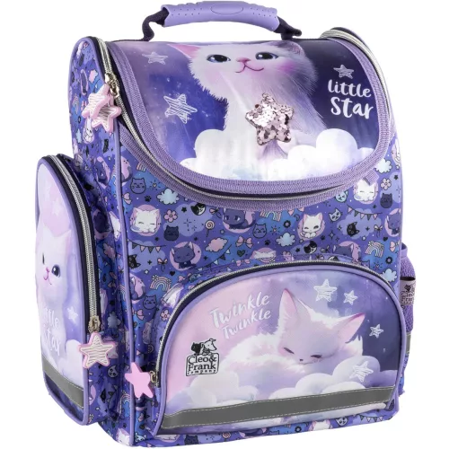 Cleo and Frank ergonómikus iskolatáska 37x27x16cm, CF47, cicás, little star