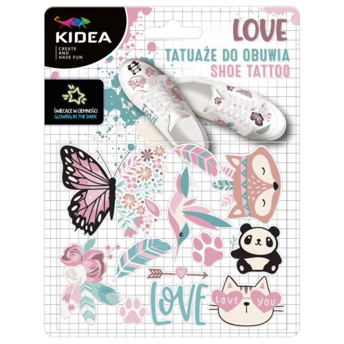Foszforeszkálós vasalható matricák cipőhöz, love, Kidea