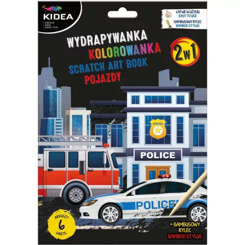 Képkarcoló füzet színezővel, járműves, Kidea