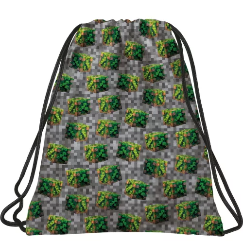 Minecraft mintás tornazsák, 41x35cm, BackUp, 2026, A78, szürke, zöld kockákkal