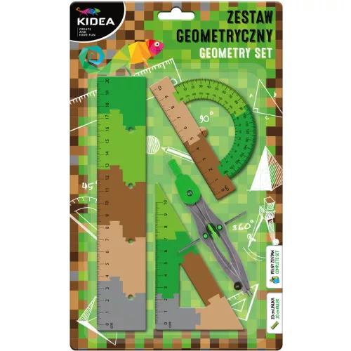 Geometria készlet, körző és vonalzó szett, 4 db-os, terep színű, Kidea