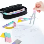 Geometria készlet, körző és vonalzó szett, 4 db-os, lányos színű, Kidea