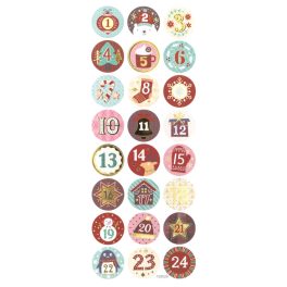   Karácsonyi matrica, adventi naptár, számok 1-24-ig, kör alakú