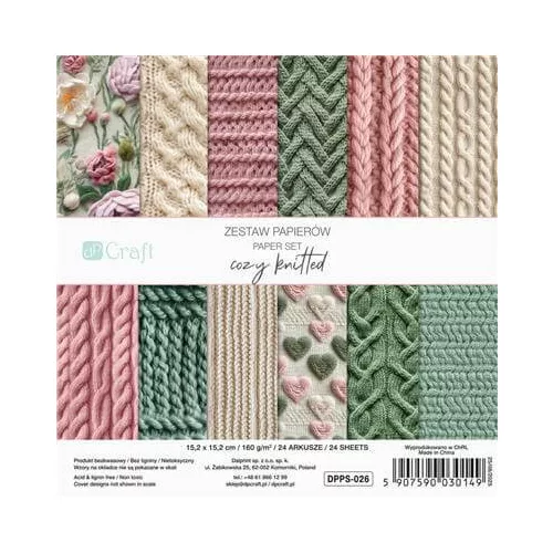 Mintás kartonok, dekor karton, 15x15cm, 160g, 24 lap/csomag, Cozy Knitted