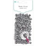 Betű gyöngyök, ezüst kocka, 124 db/csomag