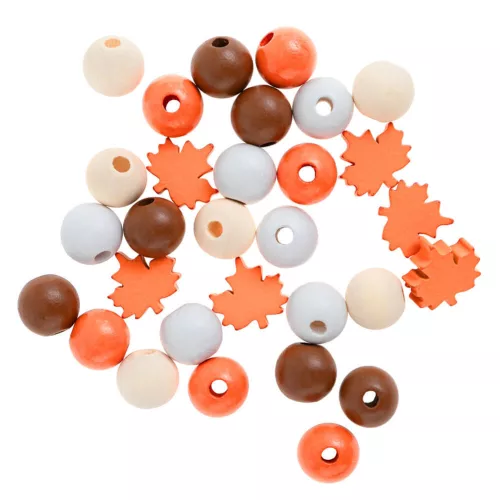 Fa gyöngyök őszies színekben, 16mm, 30 db/csomag