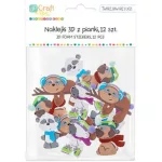 Dekorgumi, öntapadós, állatok téli ruhában, 3D, 12 db-os