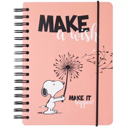 Snoopy bullet journal, napló, spirál, A/5, 90 lapos, Make a wish