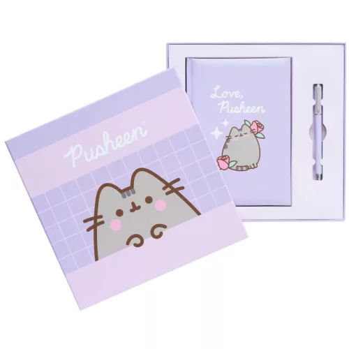 Pusheen cicás notesz tollal, A/5, díszdobozban, Moments, lila
