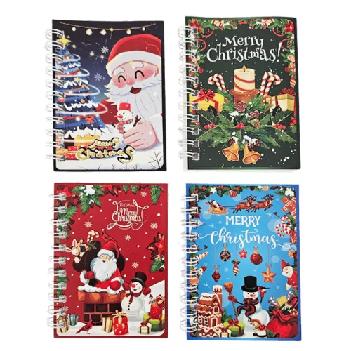 Karácsonyi notesz, spirál, 8x10,5cm, vonalas, 4 féle