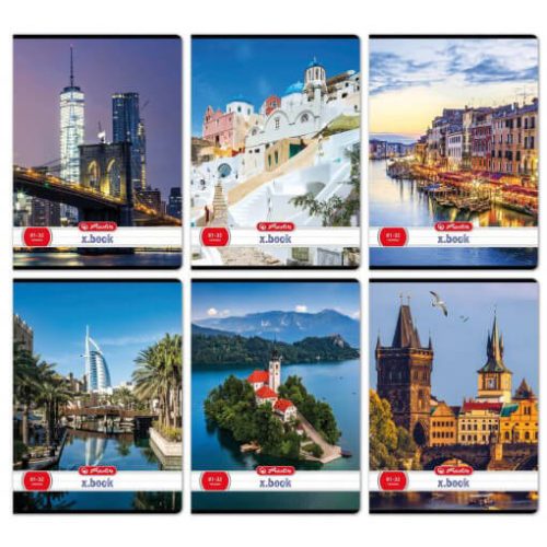 Herlitz tűzött füzet A/4, 32 lap vonalas, City, többféle