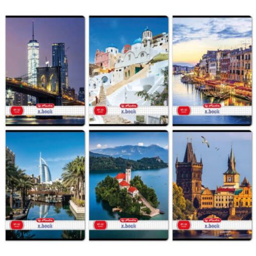 Herlitz tűzött füzet A/4, 32 lap kockás, City, többféle