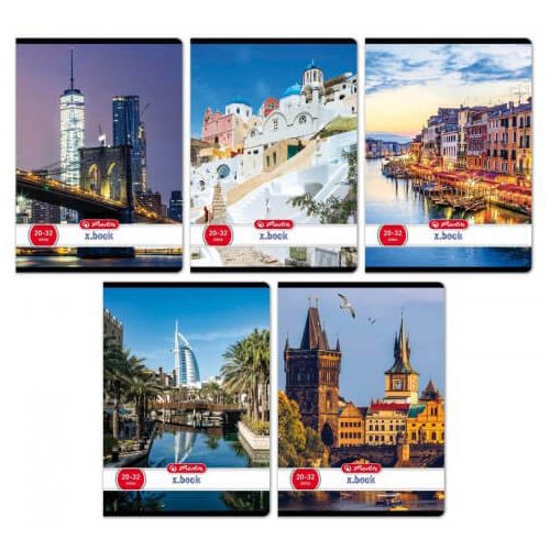 Herlitz tűzött füzet A/5, 32 lap sima, City, többféle