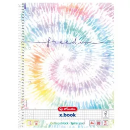   Herlitz spirál füzet A/4, kockás, 80 lapos, Batik Freedom, szivárványos