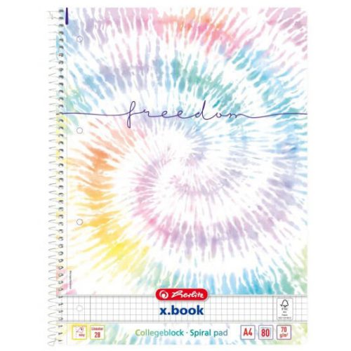 Herlitz spirál füzet A/4, kockás, 80 lapos, Batik Freedom, szivárványos