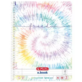   Herlitz spirál füzet A/4, vonalas, 80 lapos, Batik Freedom, szivárványos