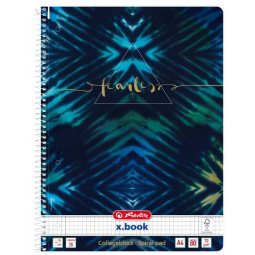 Herlitz spirál füzet A/4, kockás, 80 lapos, Batik Fearless, kék-zöld