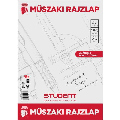 Műszaki rajzlap (famentes rajzlap) A/4, 180g, 20 lap/cs, Student