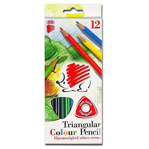 Színes ceruzakészlet, háromszög alakú, ICO Süni, 12 különböző szín