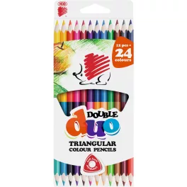   Színes ceruzakészlet, 12/24, DUO (kétvégű) háromszög test, ICO Süni