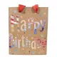 Születésnapi ajándéktáska 14x11x5cm, kicsi, Happy Birthday felirattal, barna