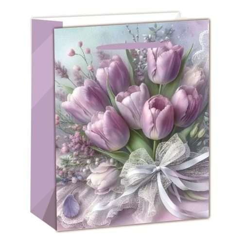 Ajándéktáska 23x18x10cm, közepes, tulipán csokor