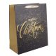 Karácsonyi ajándéktáska 32x26x12cm, nagy, fekete, Merry Christmas felirattal