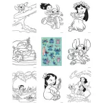 Kifestős szettek, 8 kifestő, egy matricás lap és 5 színes ceruza, 20x29cm, Lilo & Stitch