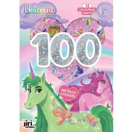   100 fémes matrica kifestő lapokkal, 12 színezhető lap + matricák, Unikornisok