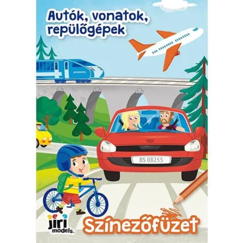 Kifestő A/5, 9 oldal+ 9 színes mintaoldal, Autók, vonatok, repülőgépek