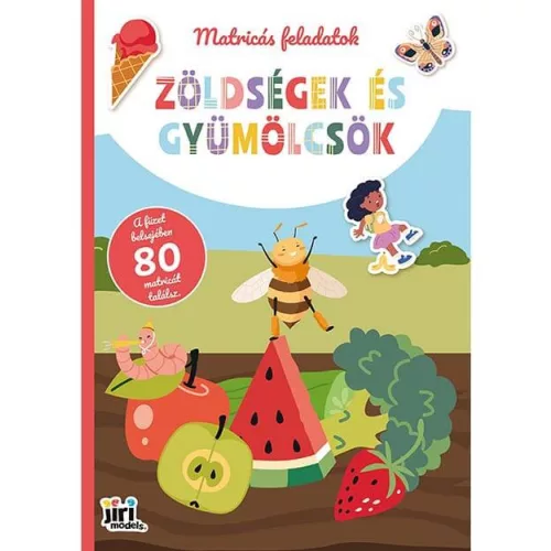 Matricás feladatok matricás füzet, A/4, 16 oldal+6 oldal matrica, Gyümölcsök és zöldségek
