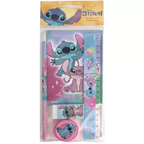 Stitch írószer szett 5 db-os (vonalzó, ceruza, notesz, radír, hegyező)